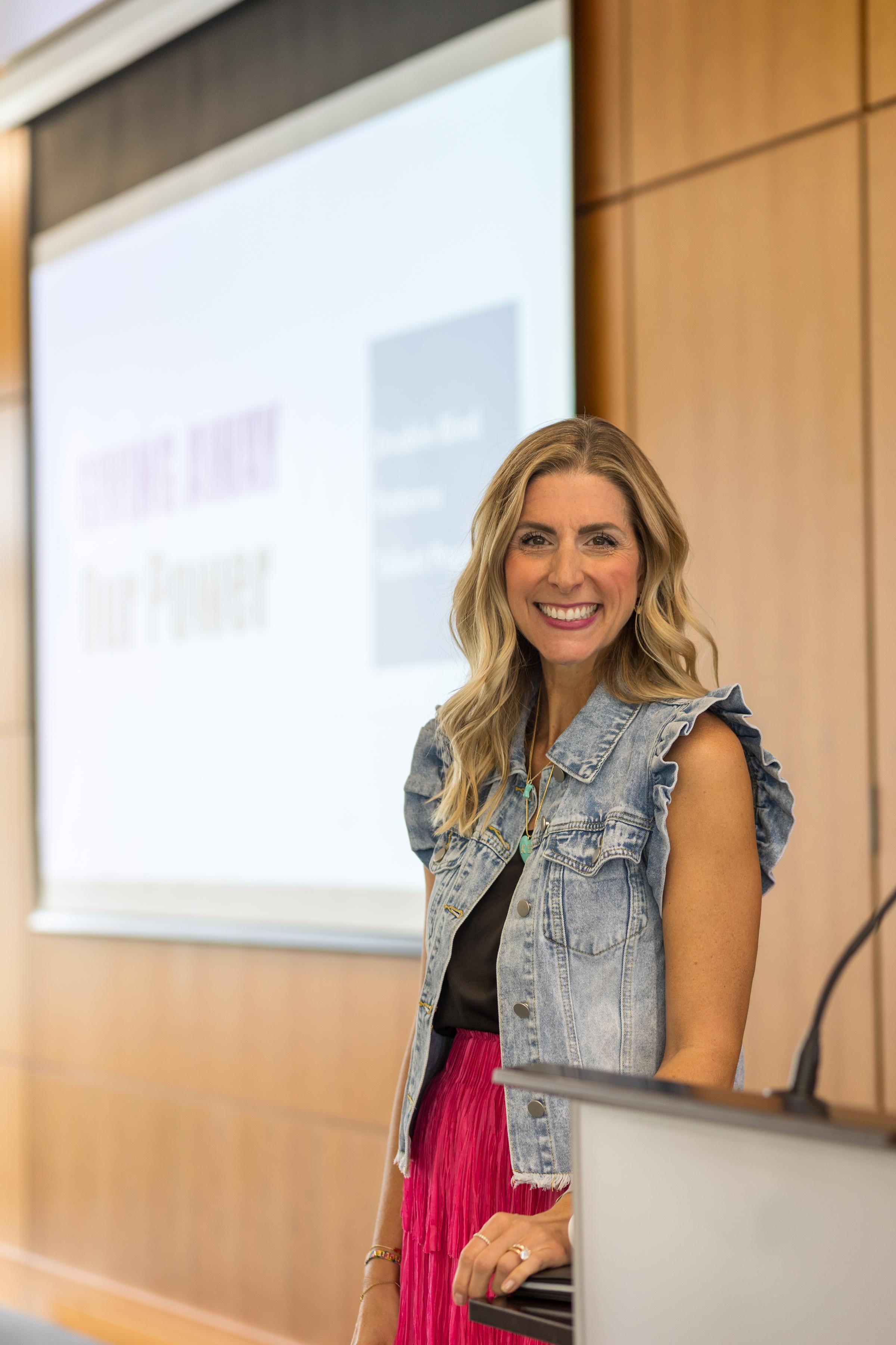 Photo of Katie Sandoe presenting at the S. Dale High Leadership Center 