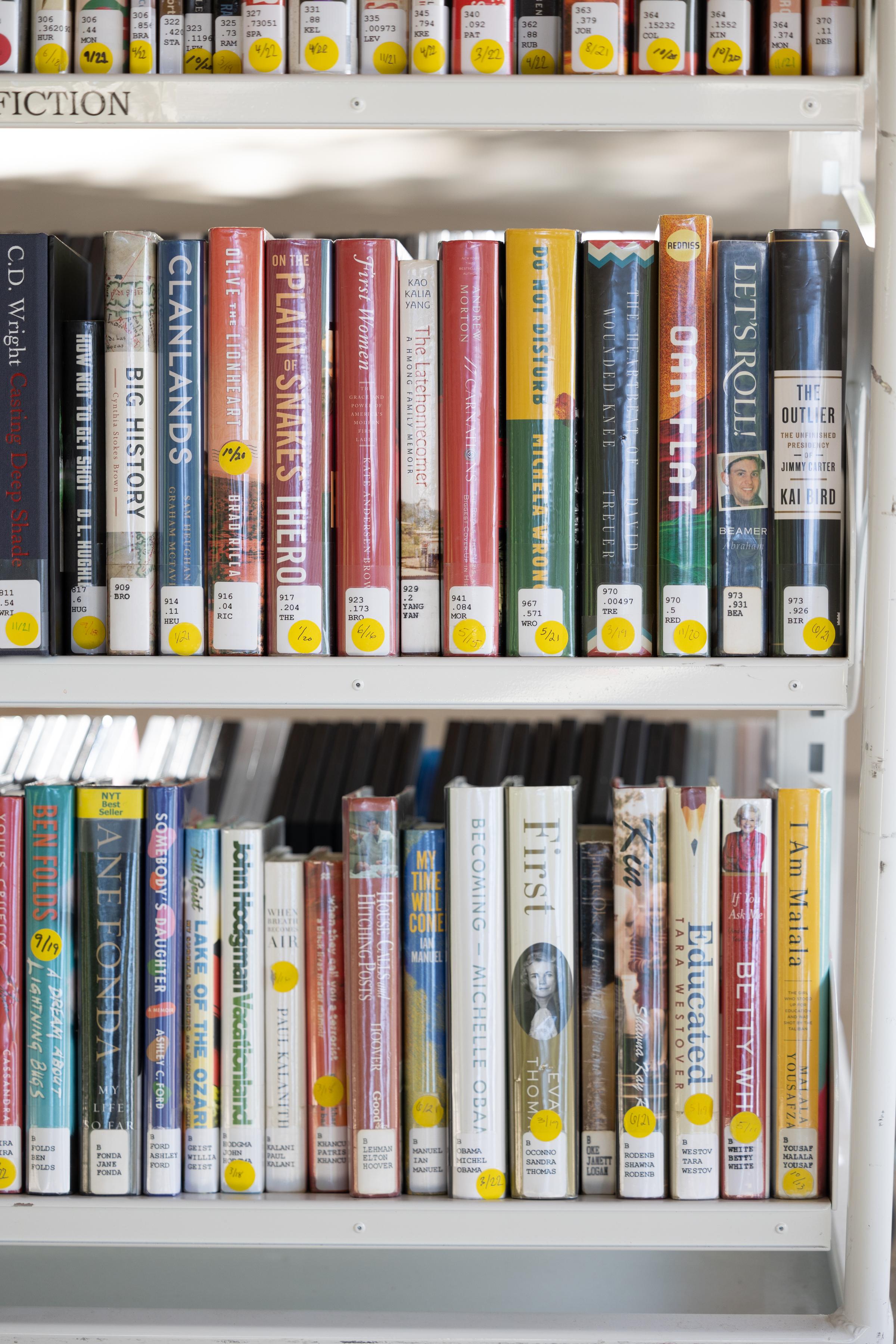 Row of books on a shelf.