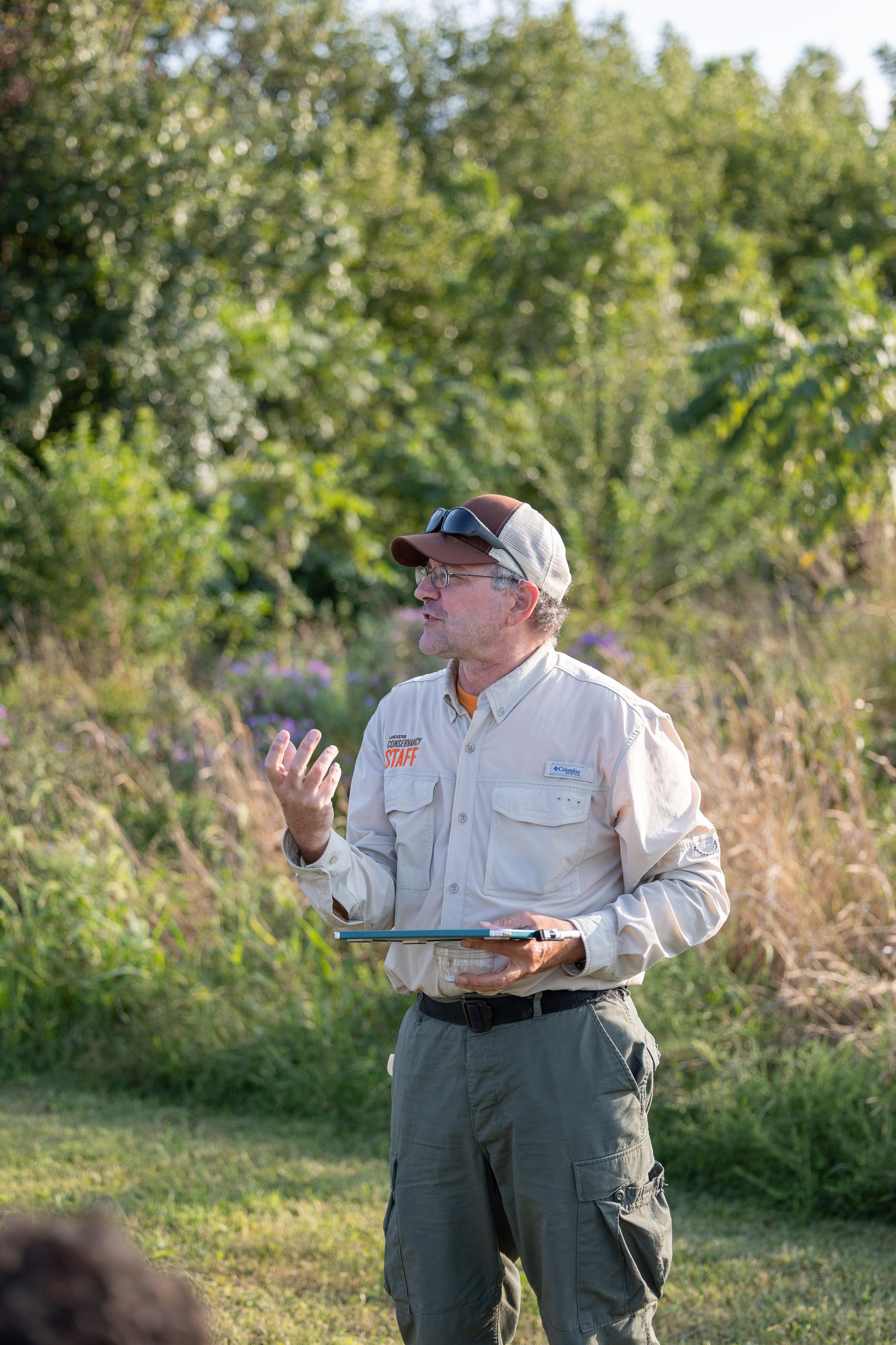 Lancaster Conservancy staff member, Keith Williams addressing nature explorers in Greenfield