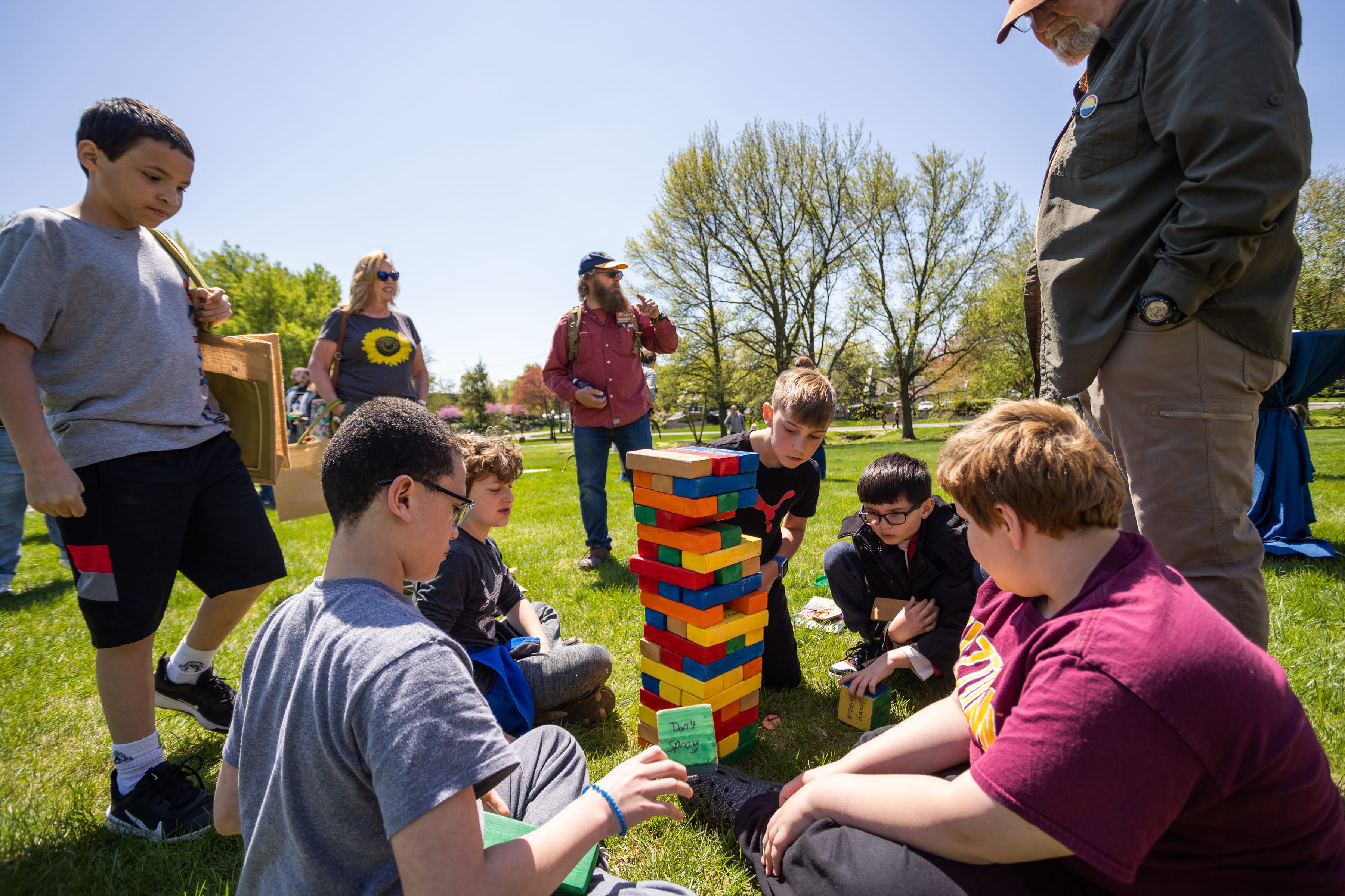 Group of children playing jenga 