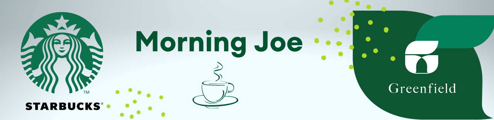 Starbucks and Greenfield logo with animation of a coffee cup 